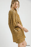 Shimmering Leopard V-Neck Glam Kimono Dress