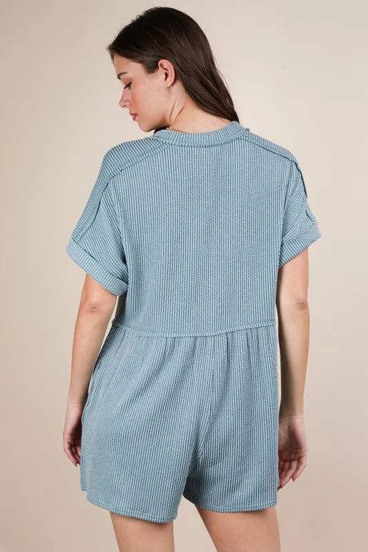 Two Tone Ribbed Knit Comfy Casual Romper