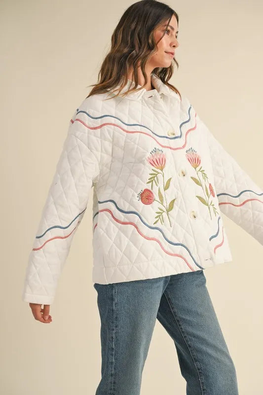 Floral Multi Color Embroidered Quilted Jacket
