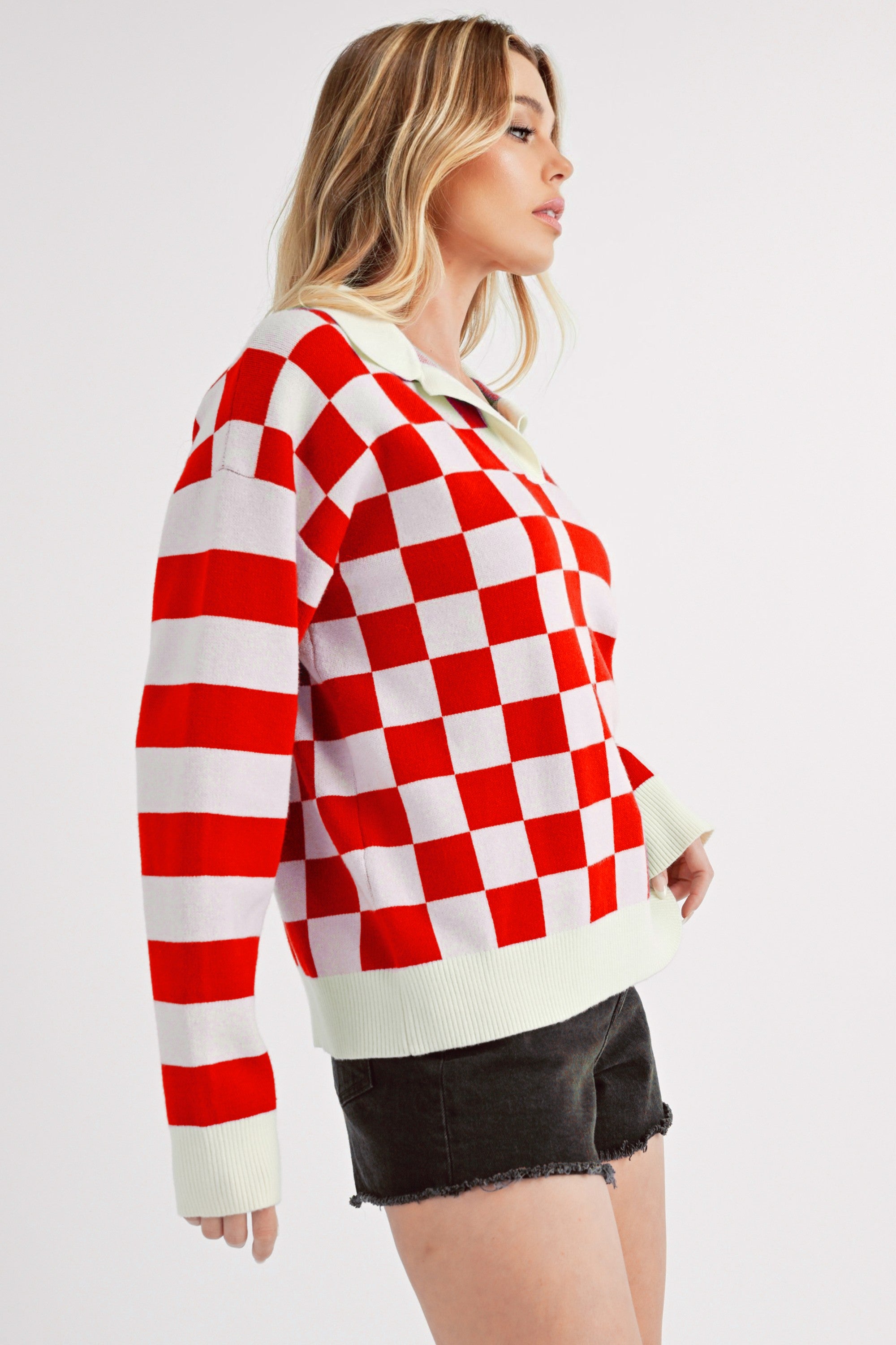 Striped & Checkered Drop Shoulder Sweater
