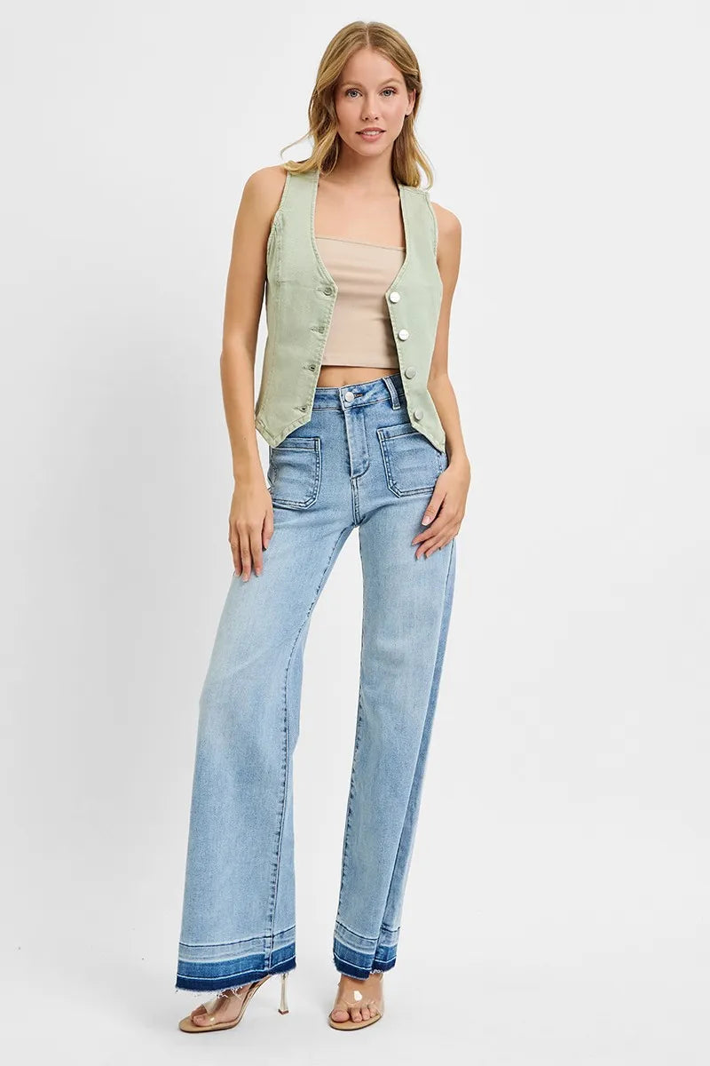 Full Size V Neck Button Down Vest Plus Size