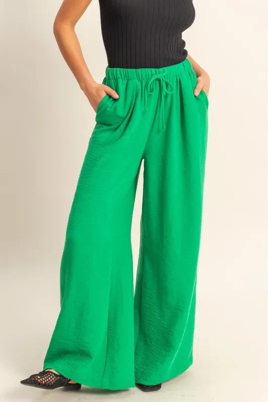 Elasticized Waist Wide Leg Pants