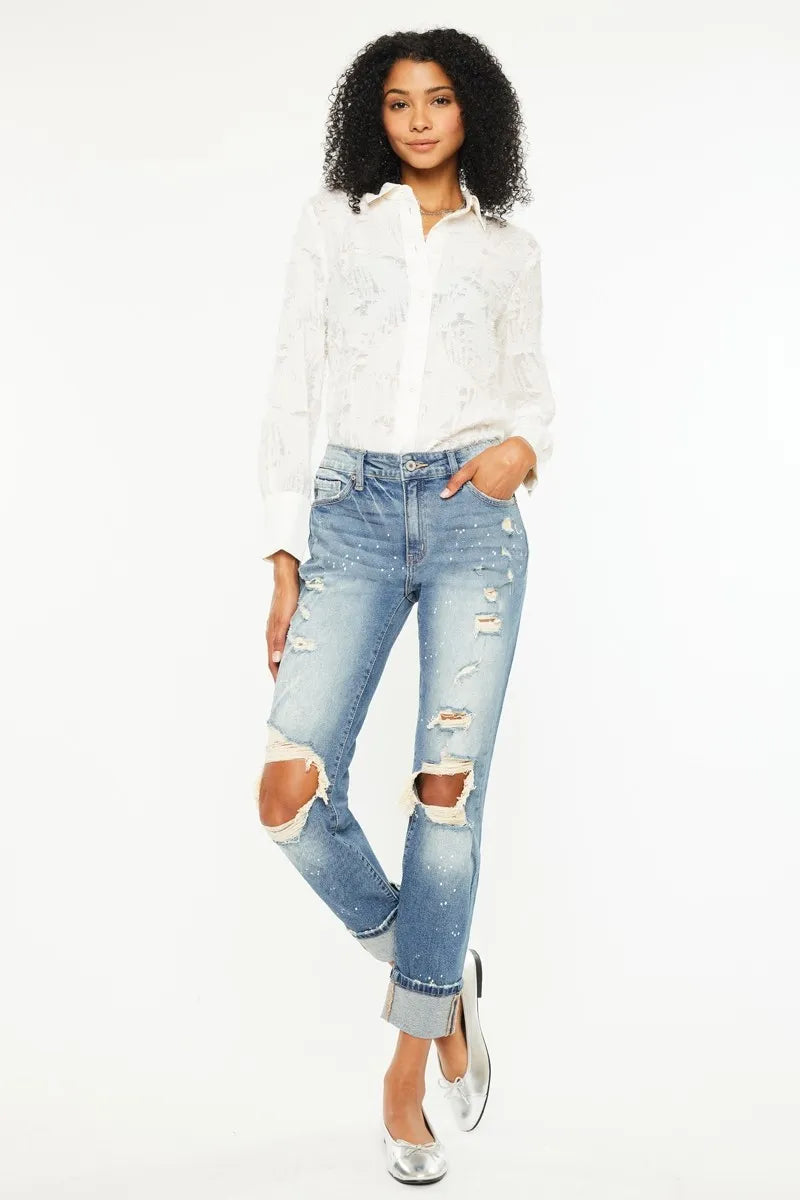 High Waist Edgy Boyfriend Style Jeans