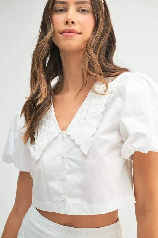 Puff Sleeve Button Down Top and Bubble Skirt Set