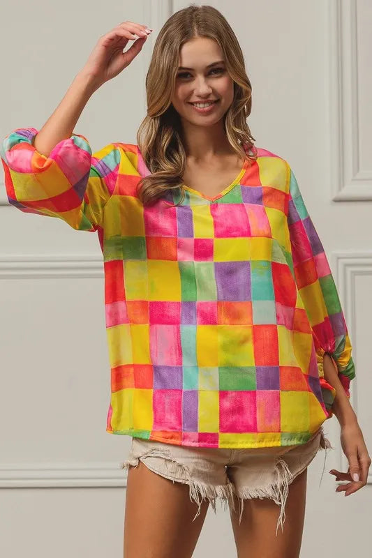 Multi Block Bubble Pop Ballon Top