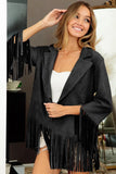 Fringed Hem Oversized Suede Blazer