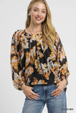 Nature-Inspired Balloon Sleeve Chiffon Blouse