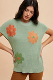Large Flower Embo Dolman Sleeve Summer Sweater Top