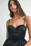 Solid Taffeta Spaghetti Strap Bustier Midi Dress