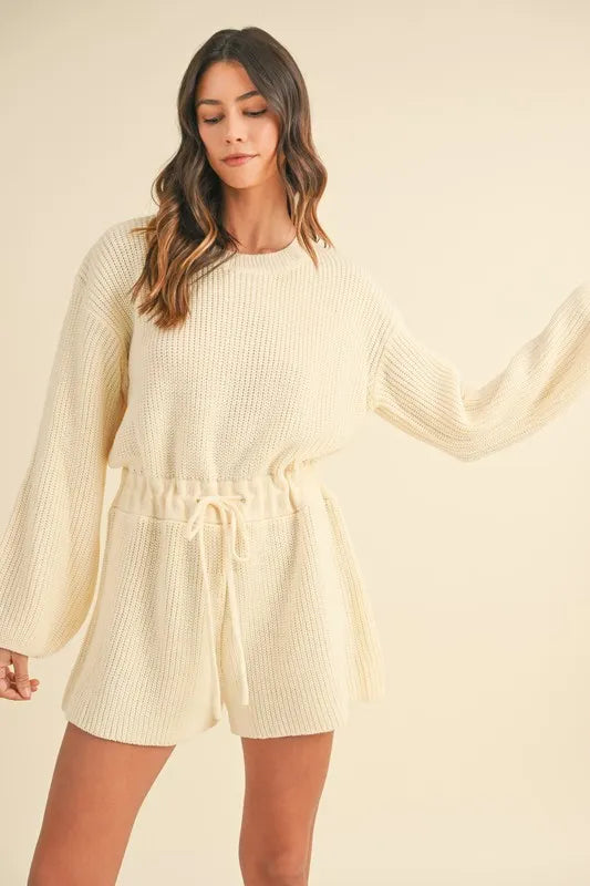 Round Neck Long Sleeve Sweater Romper