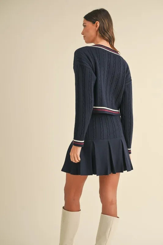 Cable-Knit Top and Pleated Skirt Sweater Set