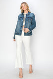 Full Size Distressed Button Up Jacket