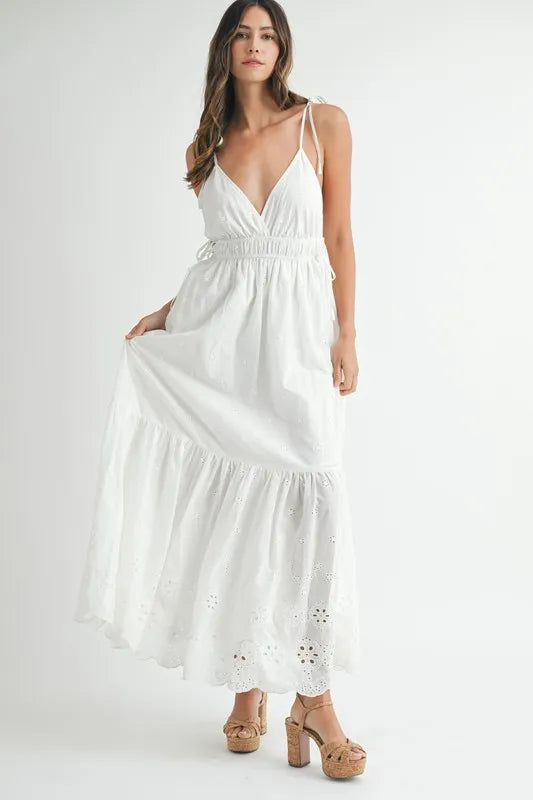 Eyelet Lace Maxi Dress with Side Strap Details