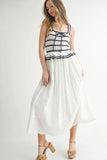 Crochet Stripe Knit Eyelet Mix Midi Dress