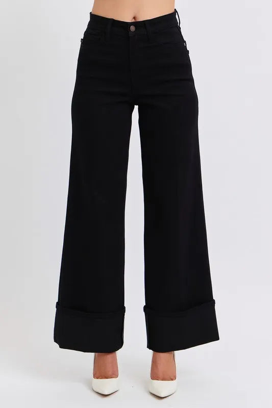 Full Size High Waist Reto Wide Leg W/ Cuff Plus Size