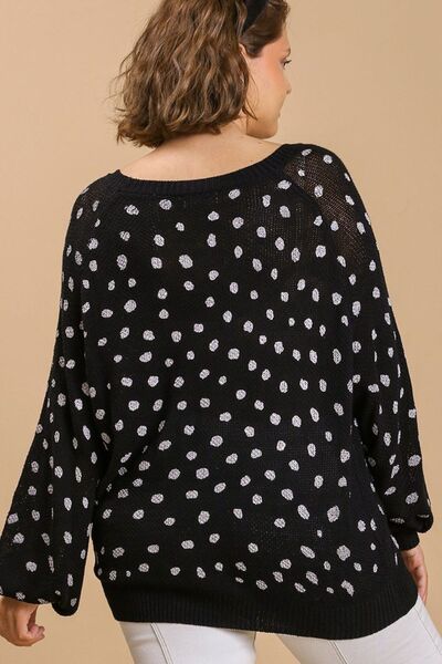 Full Size Dalmatian Hand Stamped Round Neck Sweater Plus Size