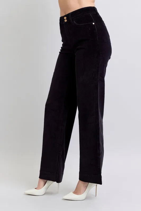 Full Size High Waist Corduroy Trouser Wide Plus Size