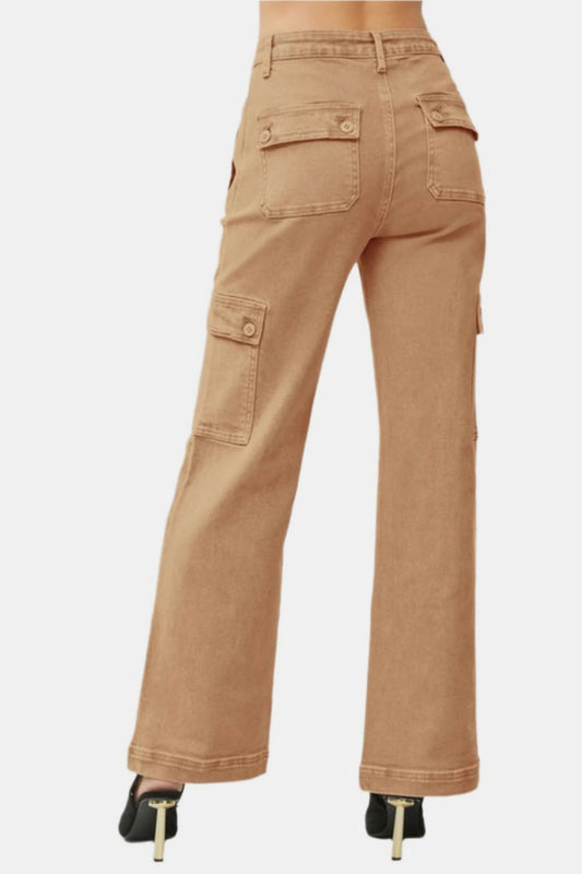 Full Size High Rise Wide Leg Cargo Jeans