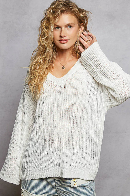 Chunky V-Neck Knit Pullover