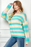 Ombre Drop Shoulder Knit Pullover Sweater