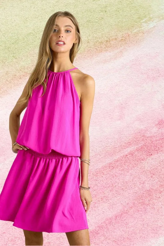 Halter Neck Smocking Waist Dress