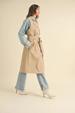 Layered Look Trench Coat With Denim Jacket