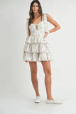 Floral Print Shoulder Tie Layered Mini Dress