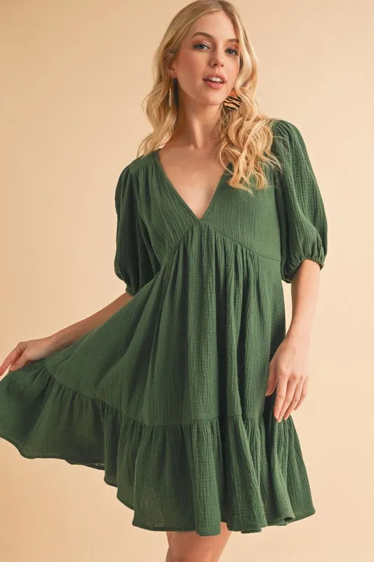 Tied Back Ruffled Short Sleeve Mini Dress