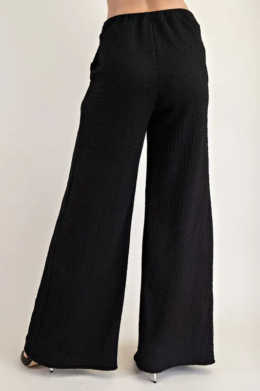 Full Size Textured Wide-Leg Pants with Pockets Plus Size