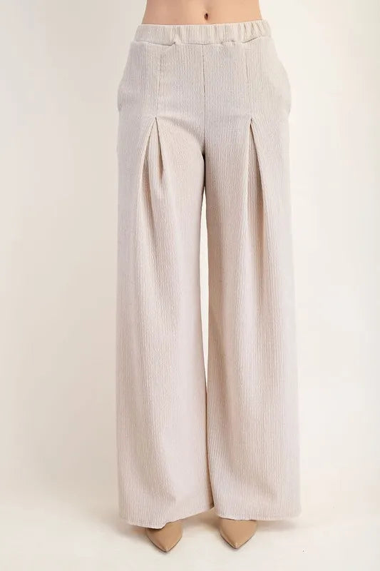 Textured Wide-Leg Pants with Pockets