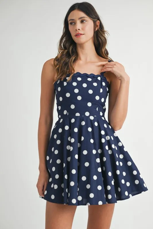 Polka Dot Mini Dress with Ricrac Trim Strap