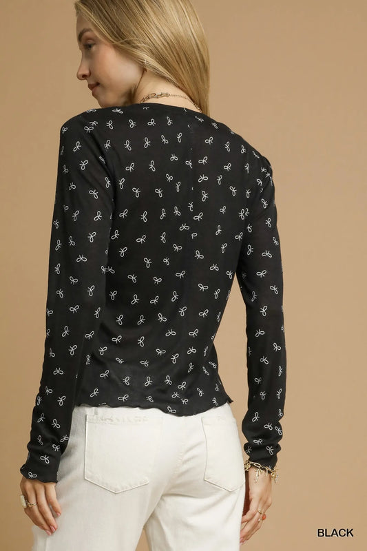 Bow Pattern Soft Knit Top