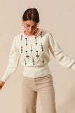 Small Flower Embroidered Sweater Top