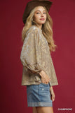 Velvet Blouse with Dramatic Floral Balloon Sleeves