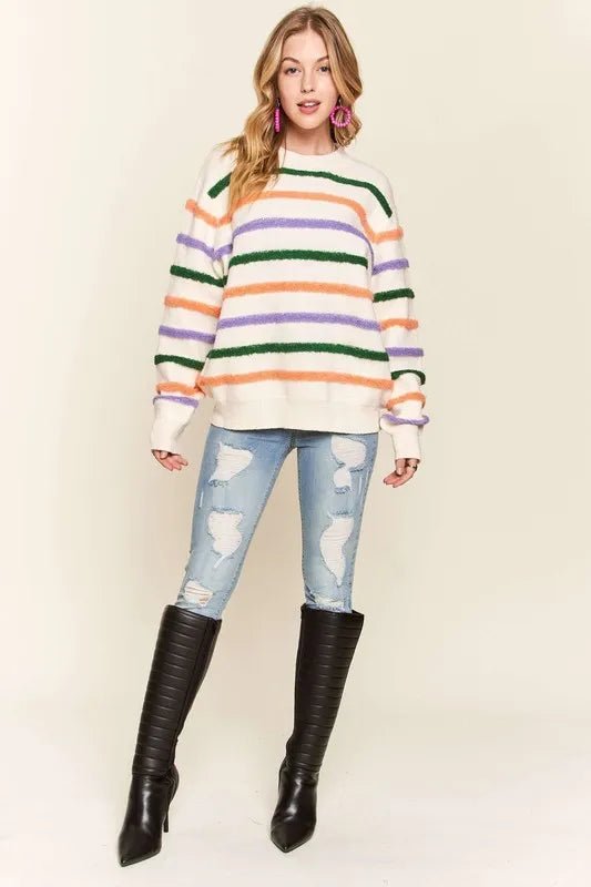 Fluffy Stripe Casual Sweater Top