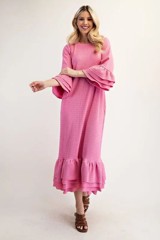 Full Size Textured Ruffle Hem Modest Dress Plus Size