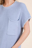 Solid Cap Sleeve Stitch Edge Knit Sweater