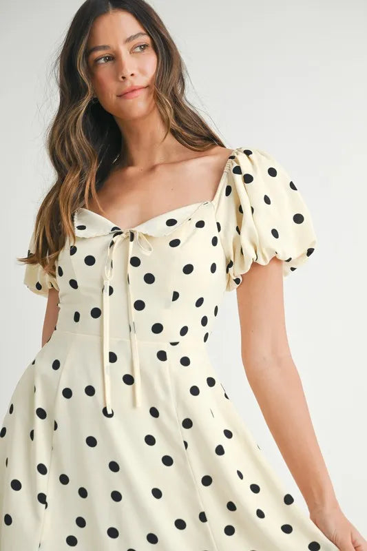 Polka Dot Puff Sleeve Midi Dress