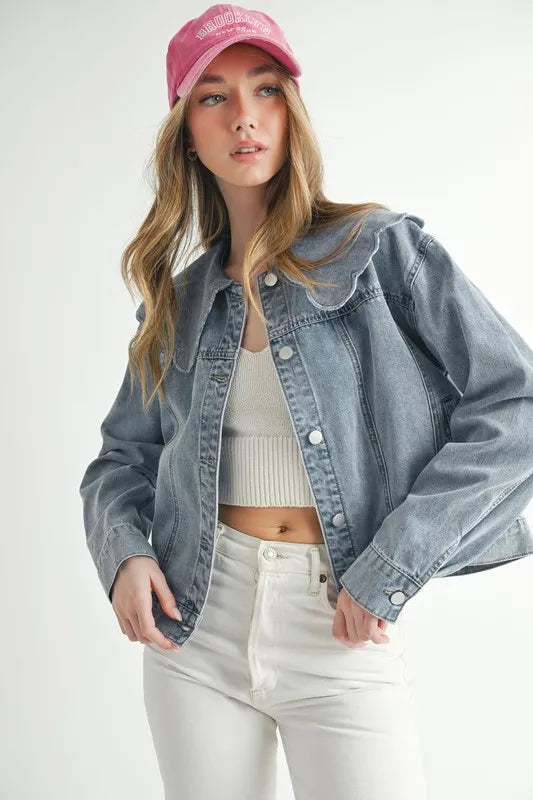Scallop Peter Pan Collar Denim Jacket