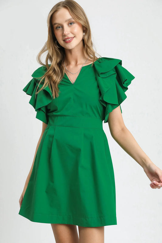 Vibrant Ruffle Sleeve A-Line Party Dress