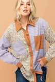 Floral and Plaid Color Block Shirts with Pocket