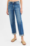 High Waist Classic Cuffed Straight Leg Jeans