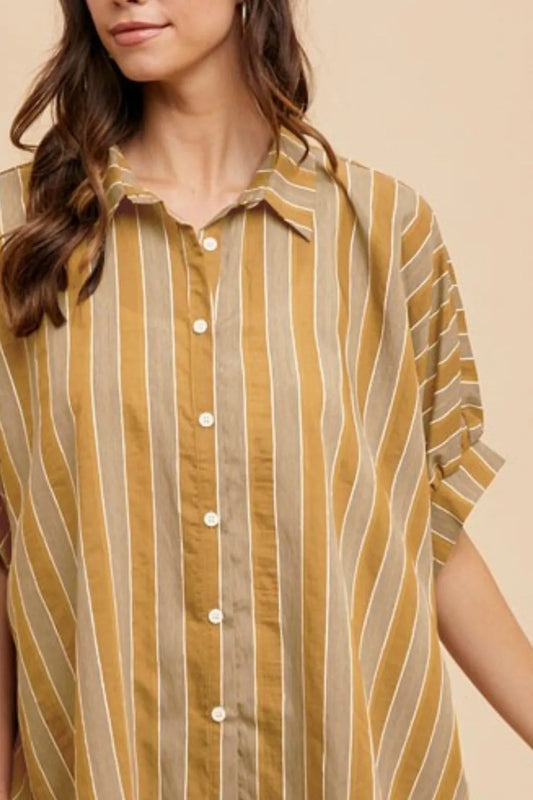 Oversized Drop Shoulder Striped Woven Shirt