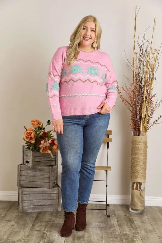 Full Size Fluffy Tree Sweater Top
