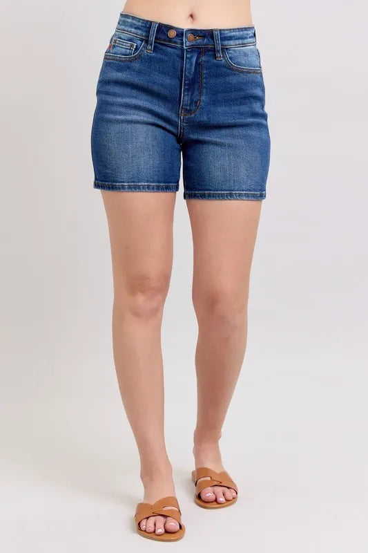 Full Size 2 Button Mid Length Dad Denim Shorts Plus Size