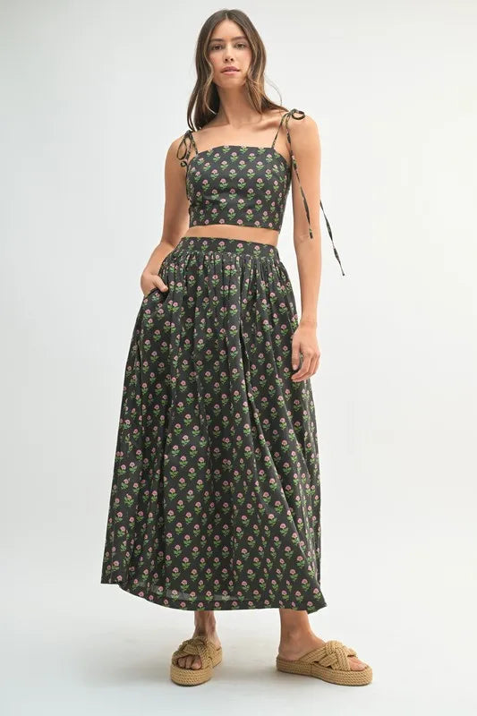 Floral Crop Top and Skirt Set