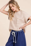 Solid Cap Sleeve Stitch Edge Knit Sweater