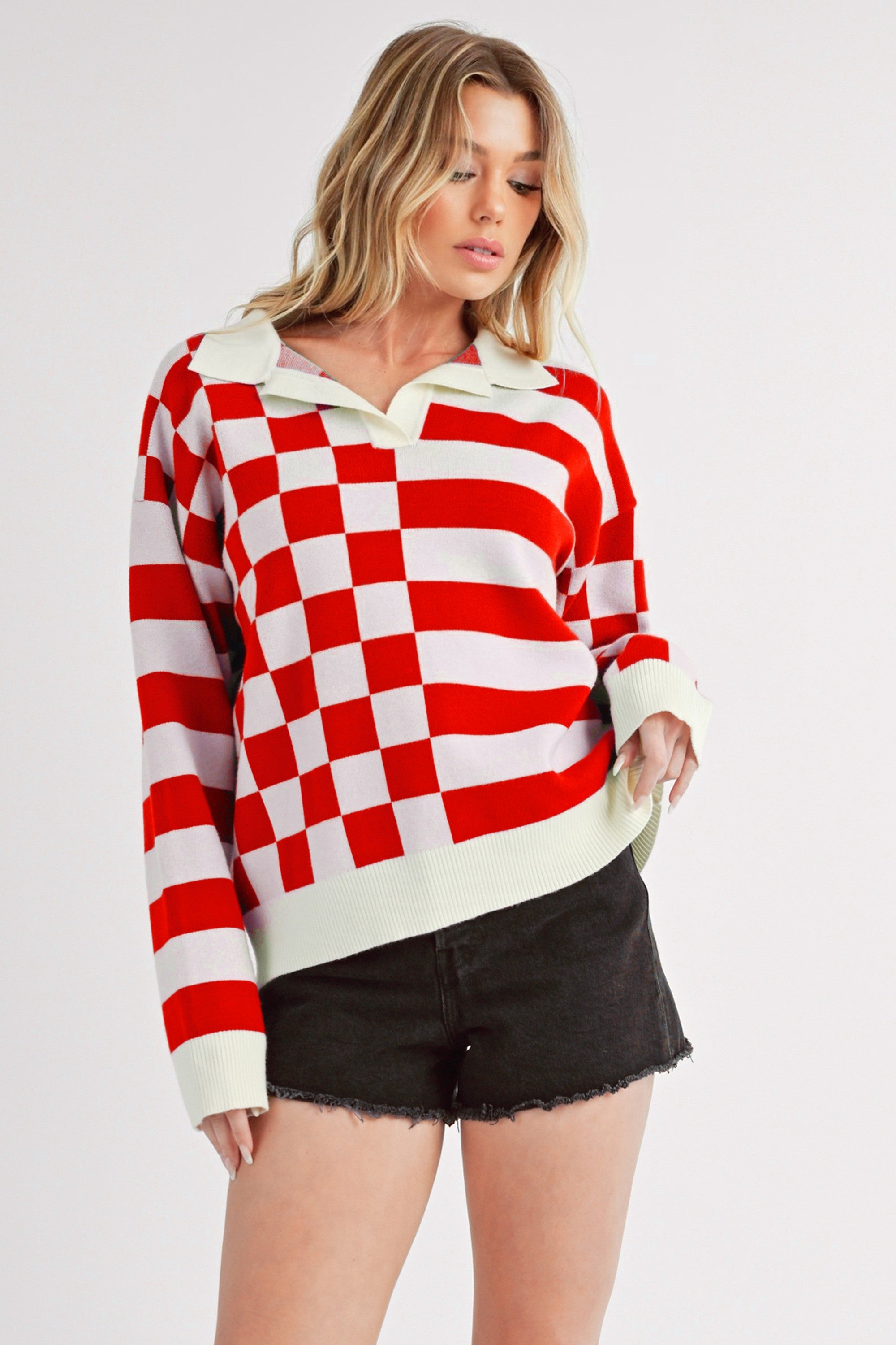 Striped & Checkered Drop Shoulder Sweater