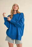 Ribbed Hem Side Slit Round Neck Sweater