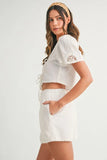 Crochet Lace Detail Crop Top and Shorts Set